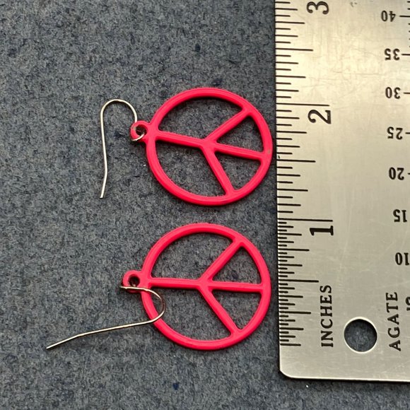 Dangle Pierced Earrings As Is Peace Symbol Sign Neon Pink Enamel Retro Hippie - Picture 5 of 6
